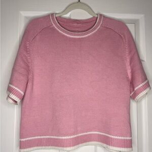 Abercrombie & Fitch Pink and White Crew Neck Sweater